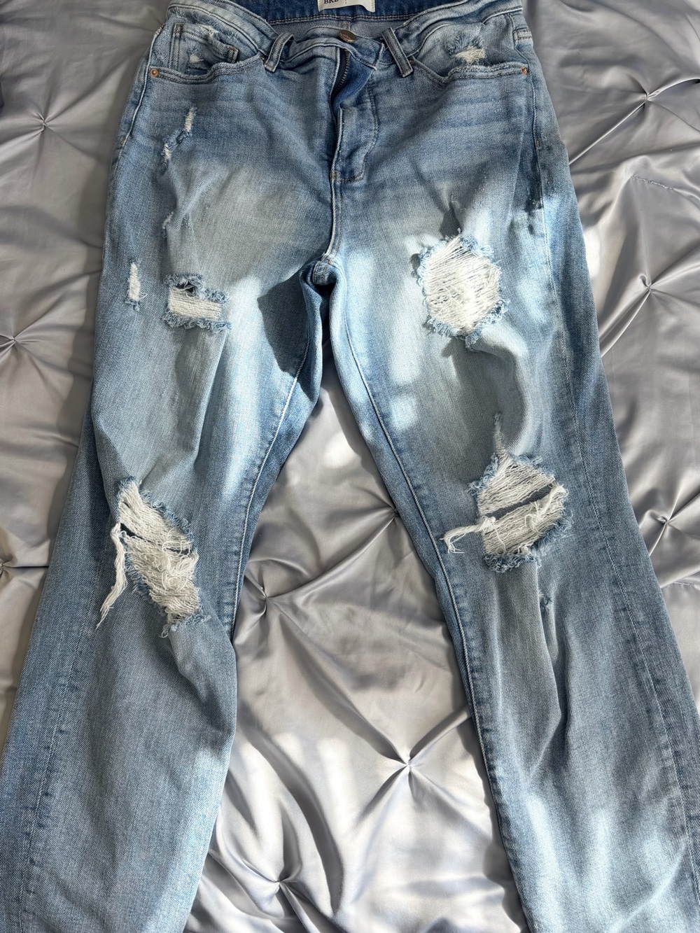 BKE Light Wash Distressed Straight Leg Jeans